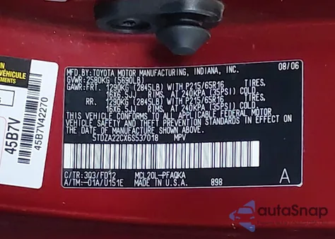 2006 Toyota Sienna Xle from USA, damaged, VIN 5TDZA22CX6S537018